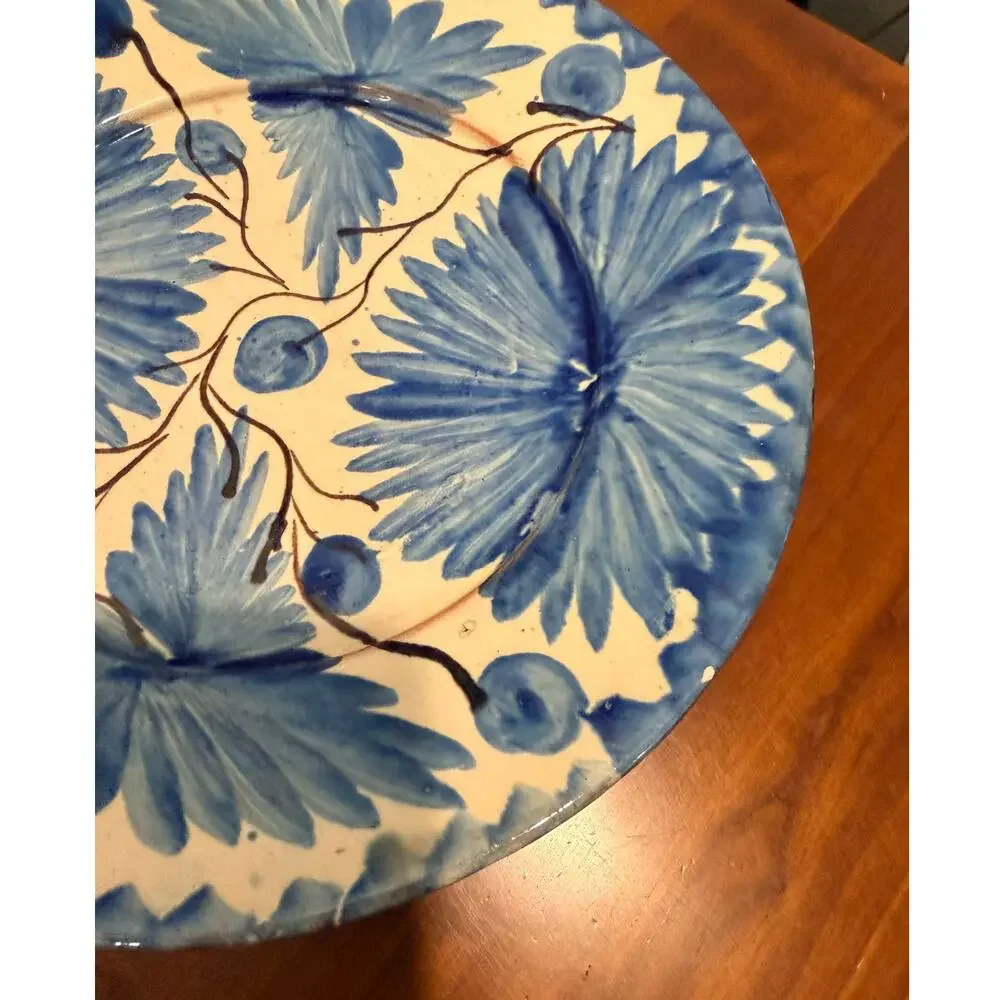 Hand Painted Blue White Floral Pottery Dinner Plate 11